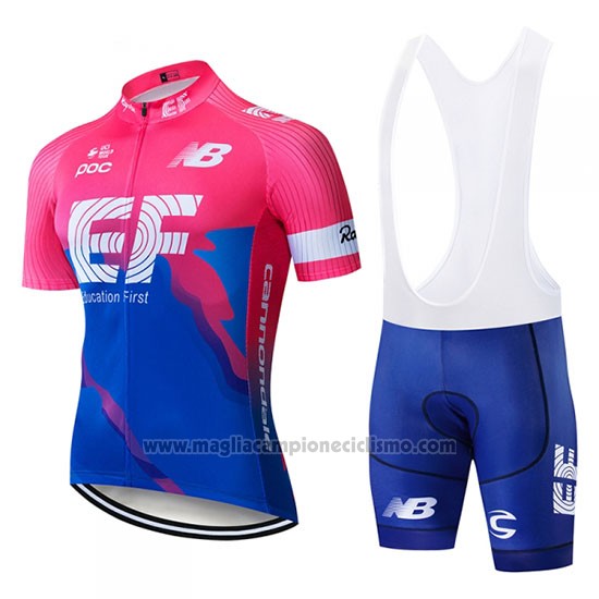 2019 Abbigliamento Ciclismo EF Education First Blu Rosa Manica Corta e Salopette